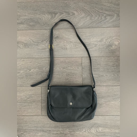 Etienne Aigner genuine leather bag crossbody tote handbag black designer - Picture 1 of 8